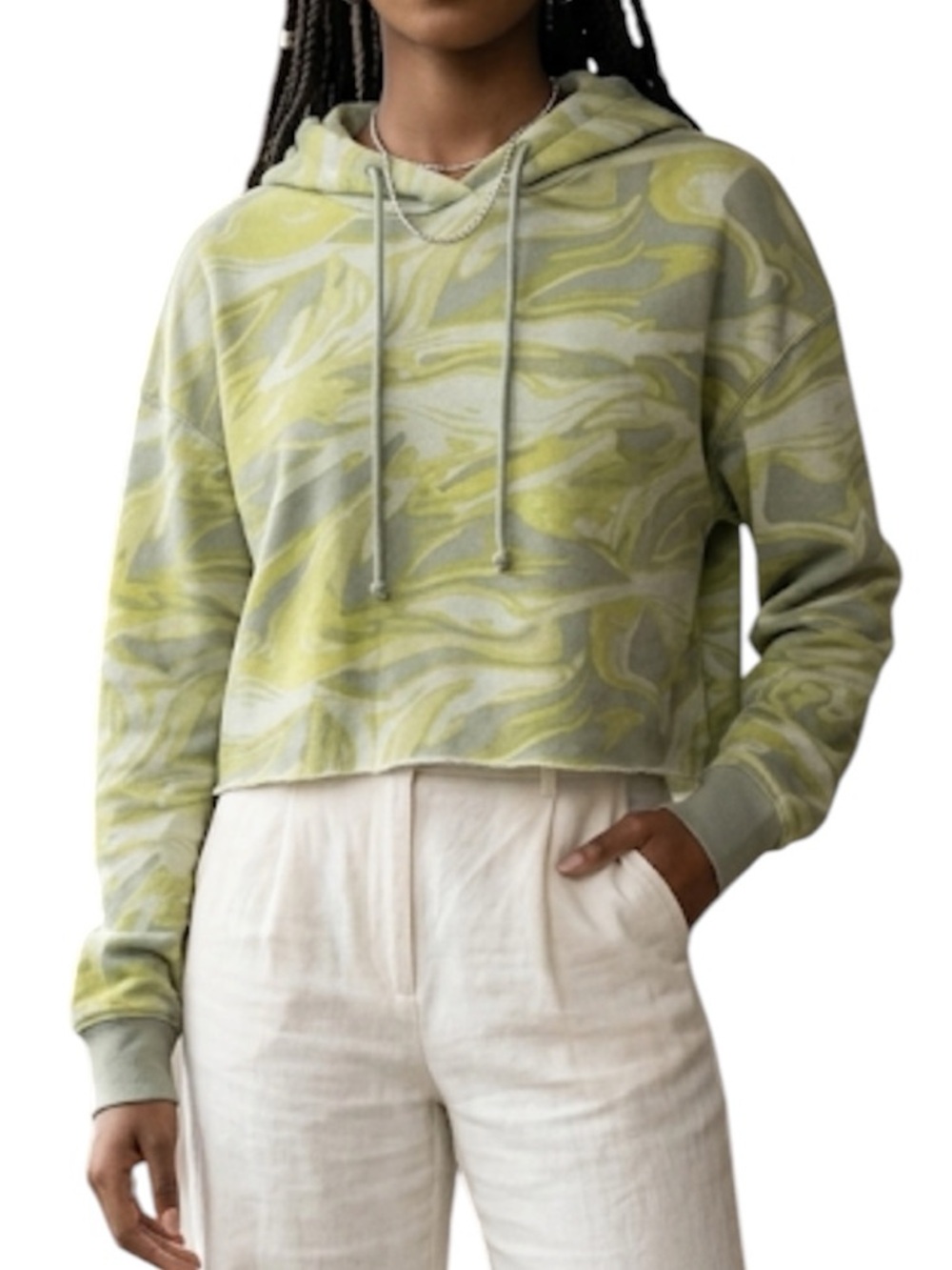 Wild Fable Cropped Green Striped Women’s Hoodie Size: Medium
